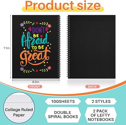 Miniatura 9 de Jutom 2 blocs de cuadernos jumbo para zurdos de 11 x 9 pulgadas, encuadernados con alambre para zurdos, 200 páginas, 100 hojas, cuadernos en espiral