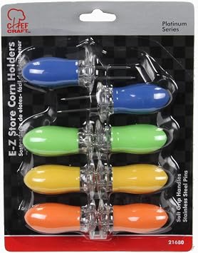 Chef Craft Classic EZ Store Jumbo Corn Holders, 8 piece set, Yellow/Green/Blue/Orange