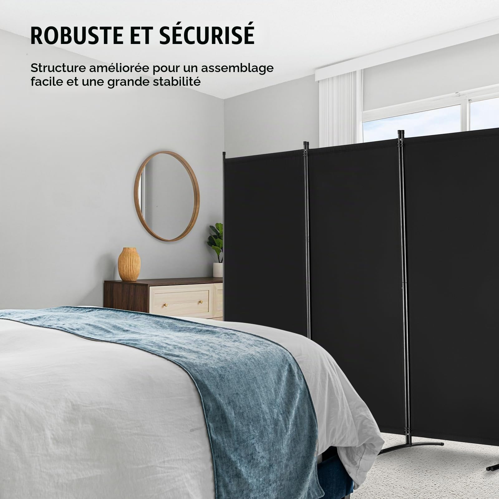 VEVOR Paravent Multifonctionnel à 4 Panneaux, Cloison de Séparation Autoportant 346,4 x 184 cm, Séparateur de Pièces Intérieur Pliable, Brise-Vue pour Confidentialité, Bureau, Chambre, Salon, Noir