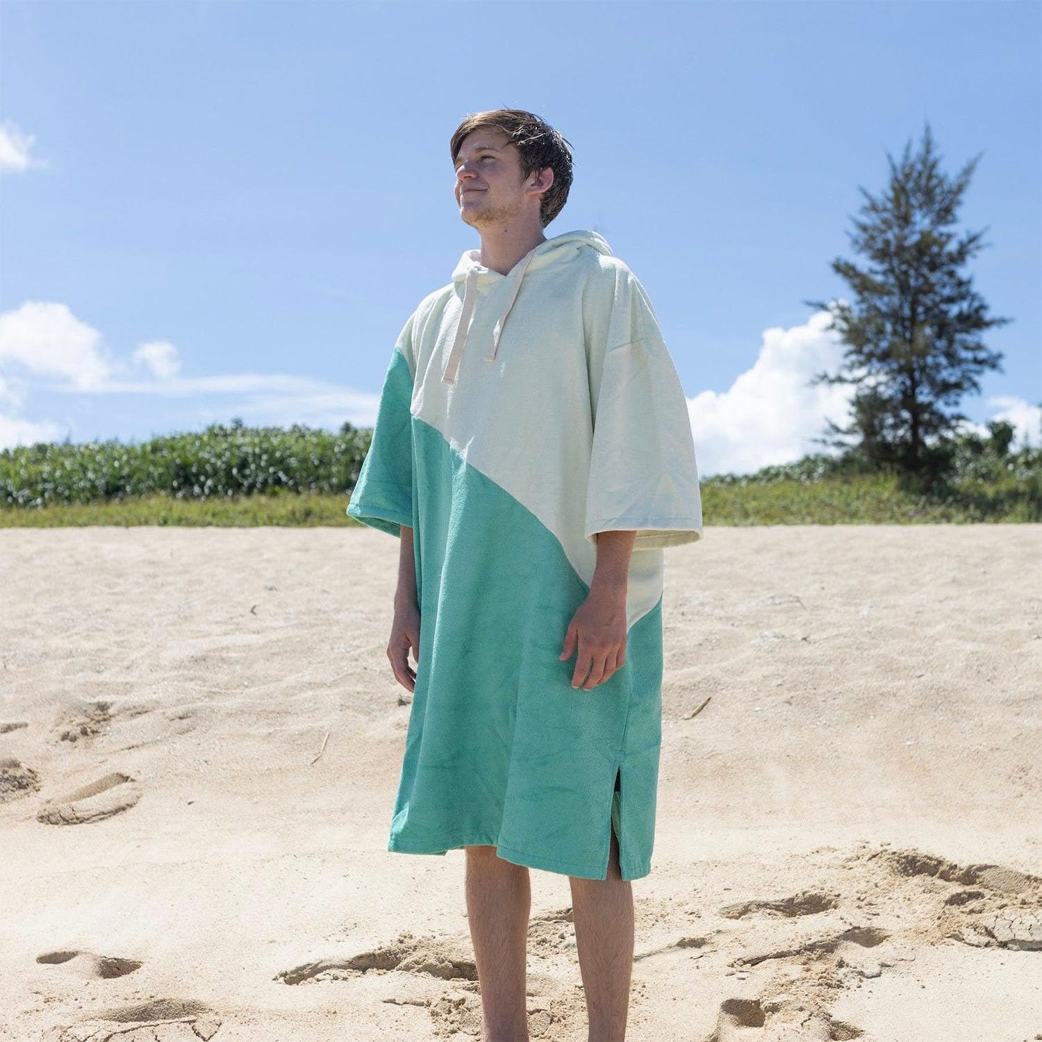Traje de Neopreno Unisex Microfibra Cambio de Albornoz Surf Poncho Toalla al Aire Libre Sun Prontection Absorbente Secado Rápido Capa de Playa con Capucha,Green