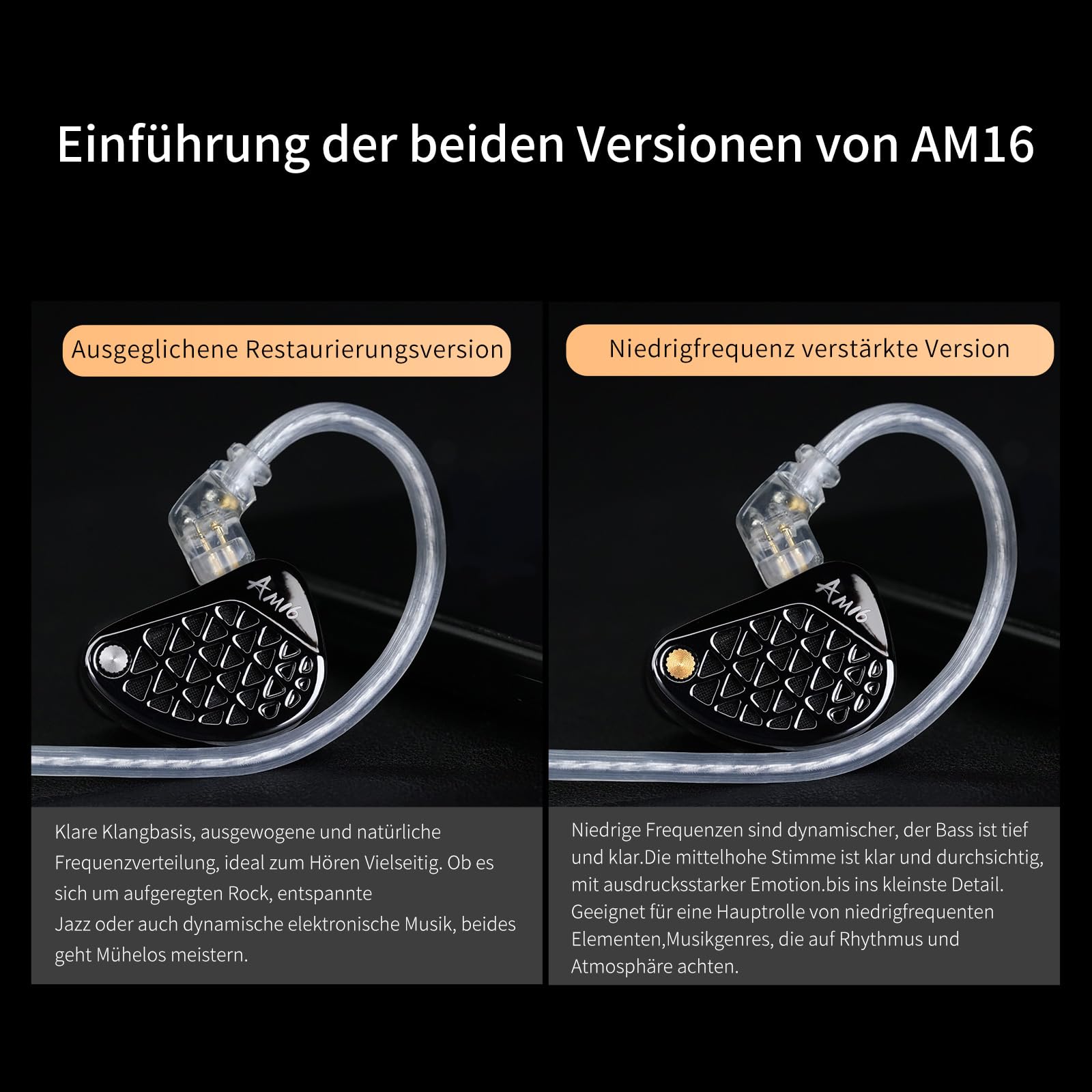 KZA COUSTICS KZ AM16 In Ear Monitor Kopfhörer mit 16 BA-Treibern, HiFi IEM mit klarem Stereoklang über alle Frequenzen, Gaming Ohrhörer mit Abnehmbarem Versilbertem OFC-Kabel für Musiker Audiophile