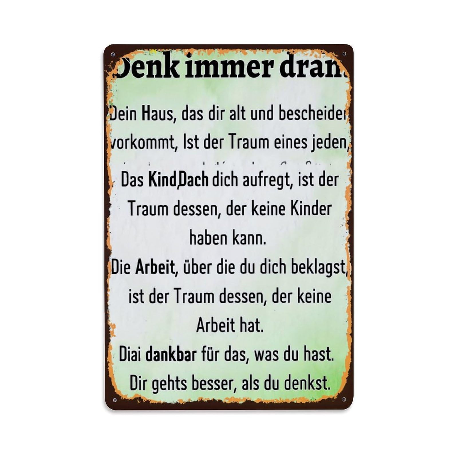 Jdfenggu Vintage German Inspirational Quote Text Print Retro Metal Tin Sign, Metal Poster For Bar, Home, Man Cave, Kitchen, Laundry Room Art Decor 8X12 Inch