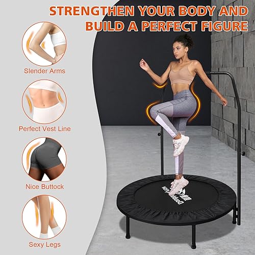 Miniatura 6 de 4048 Inch Foldable Fitness Trampoline  Adjustable Foam Handle, Quiet Stable Rebounder for Home Gym, Kids & Adults  IndoorOutdoor Exercise Equipment
