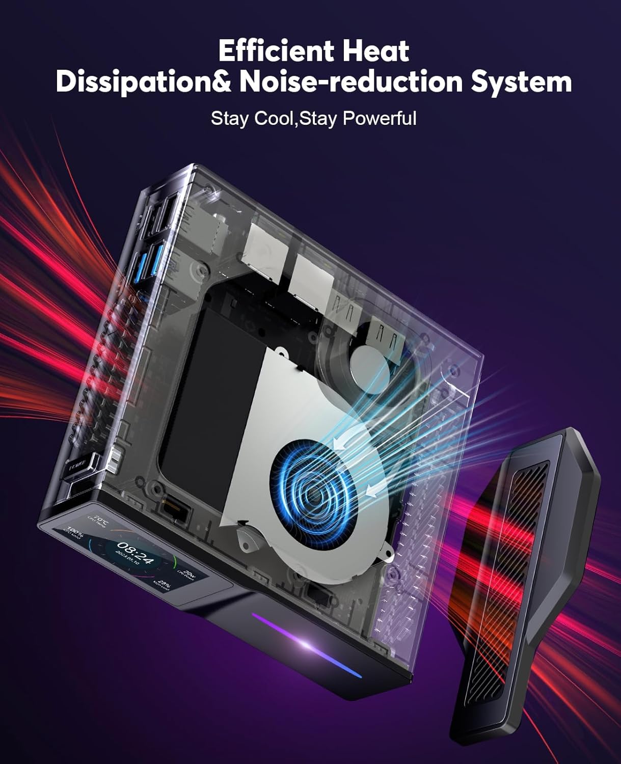 ACEMAGIC S1 Mini PC internal view showing cooling fan and heat sink
