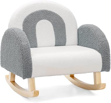 INFANS Kids Sofa, Toddler Rocking Chair with Solid Wooden Frame, Anti-Tipping Design, Plush Fabric, Children Armchair for Nursery Kindergarten Playroom Preschool, Gift for Boys Girls Grey