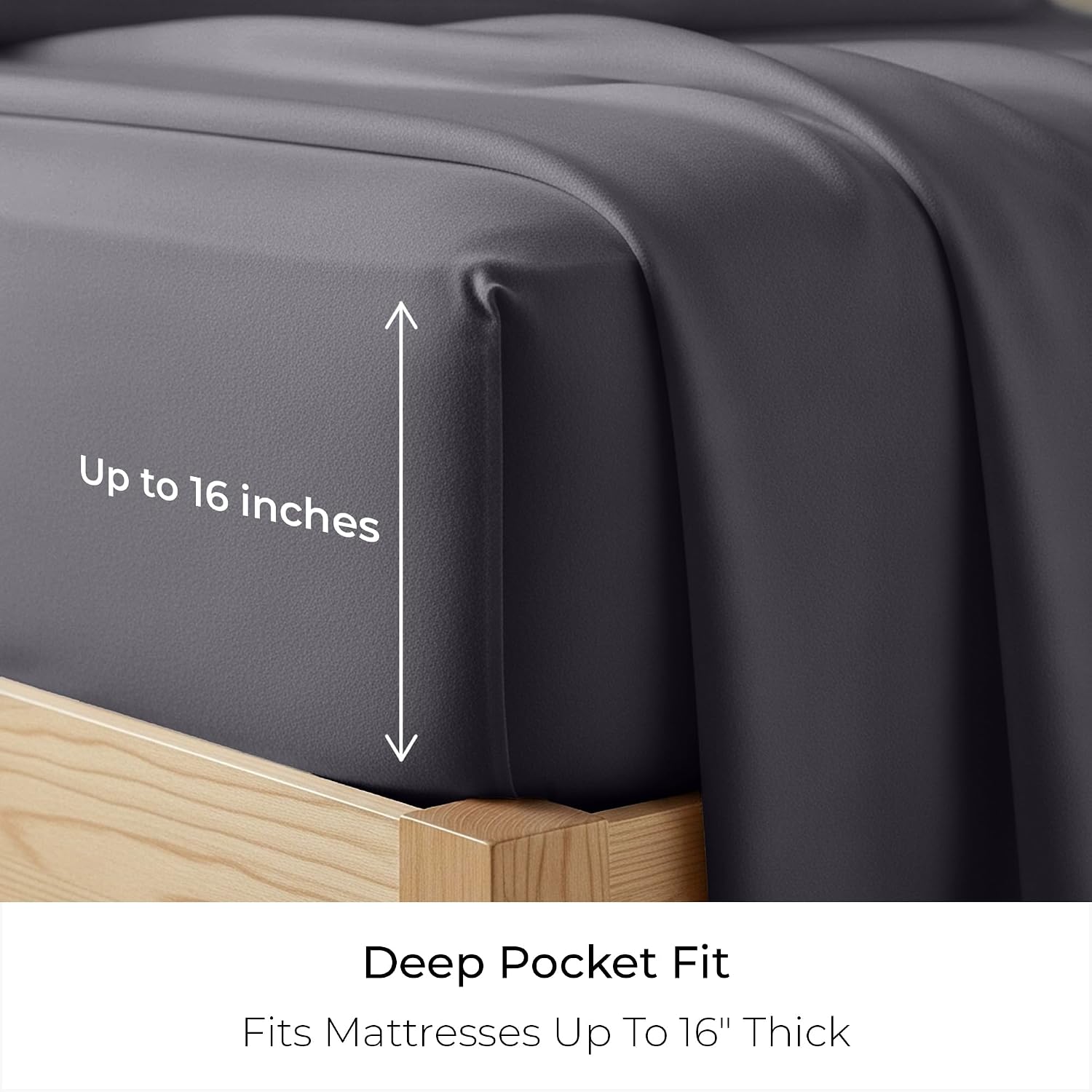 Mellanni Flannel Bed Sheet Set - 4 Piece Luxury 100% Heavyweight 180GSM Cotton - Cozy, Soft & Breathable - Deep Pockets with All-Around Elastic - Warm & Comfortable (Queen, Gray)