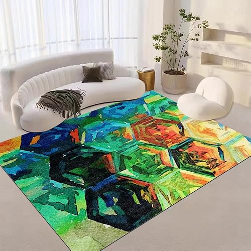 Alfombra lavable con diseño de hexágonos retro coloridos, antideslizante, resistente a las manchas, para sala de estar, porche delantero, cocina,