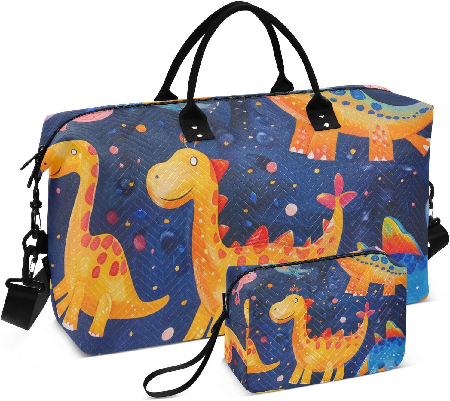 Cute Colorful Dinosaurs Large Bag Travel Weekender Gear Bag Gym Tote Bag with Adjustable Strap for Sports Waterproof
