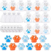Demissle 24 Pcs Blue and Orange Dog Paw Print Party Favors Valentines Candle Dog Paw Party Favors for Guests Candles Return Gift Thank You Gifts for Wedding Guest Baby Shower Birthday Housewarming