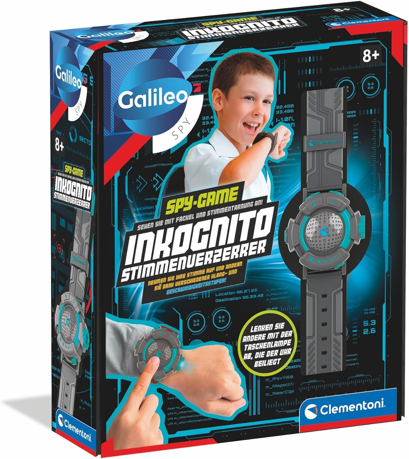 Galileo Spy Inkognito Spionage-Uhr - Hightech-Uhr mit Taschenlampe & Stimmenverzerrer für Spione, Agenten & Detektive - Spielzeug für Kinder ab 8 Jahren - 59435 von Clementoni