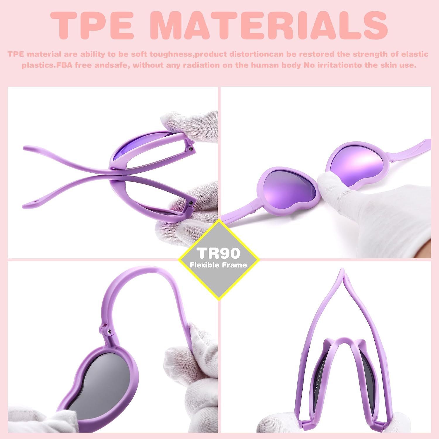 Hycredi Kids Heart Sunglasses for Girls - TPEE Rubber Flexible Toddler Polarized Sunglasses with Strap Age 2-8