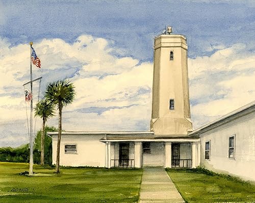 St. John's Mayport Lighthouse, Florida. Paisaje de Gerald C. Hill. Impresiones artísticas de acuarela mate (8 x 10)