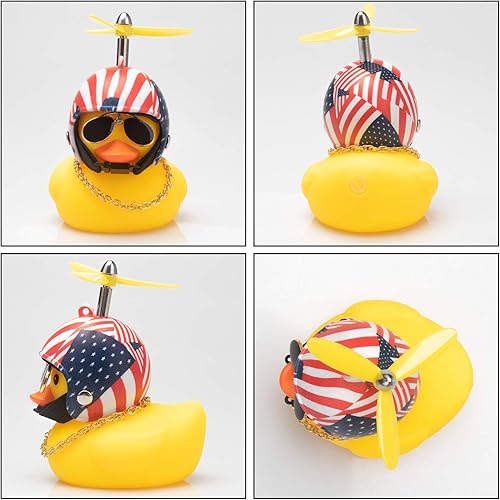 Miniatura 4 de wonuu Decoraciones de pato de goma para automóvil, lindos adornos de pato amarillo para tablero de instrumentos con hélice