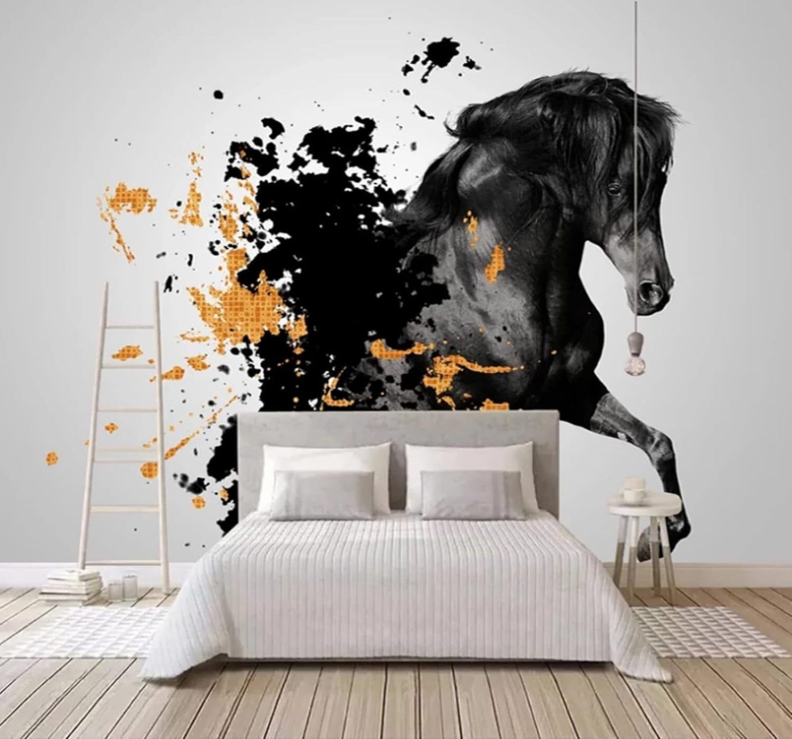 Wallpaper-3D-Xlm 200Cm×140Cm(B×H) Hand Drawn Abstract Ink Black Horse Art 3D Wallpaper Easy Install Feature Office Living Room Sofa Bedroom Tv Background Wall Decoration-200Cm×140Cm