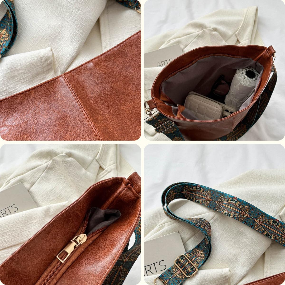 Bolsa grande de couro sintético vegano casual com zíper bolsa de trabalho Hobo para mulheres