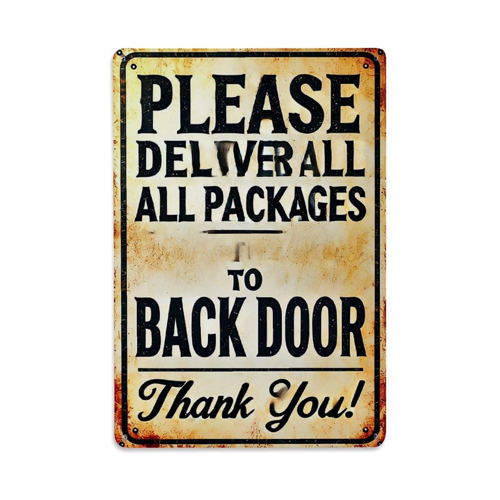 Jdyaojiesheng Vintage Please Deliver All Packages To Back Door Thank You Tin Sign Retro Metal Wall Decor Metal Poster, Home Bar Garage Farmhouse Cafe Wall Art Decoration 8X12inches