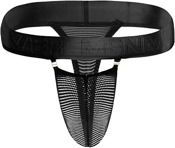 Men Mesh Sheer Thong Sexy Man Underwear G String Hollow Pouch Panties Wide Waistband Metal Buckle Decor