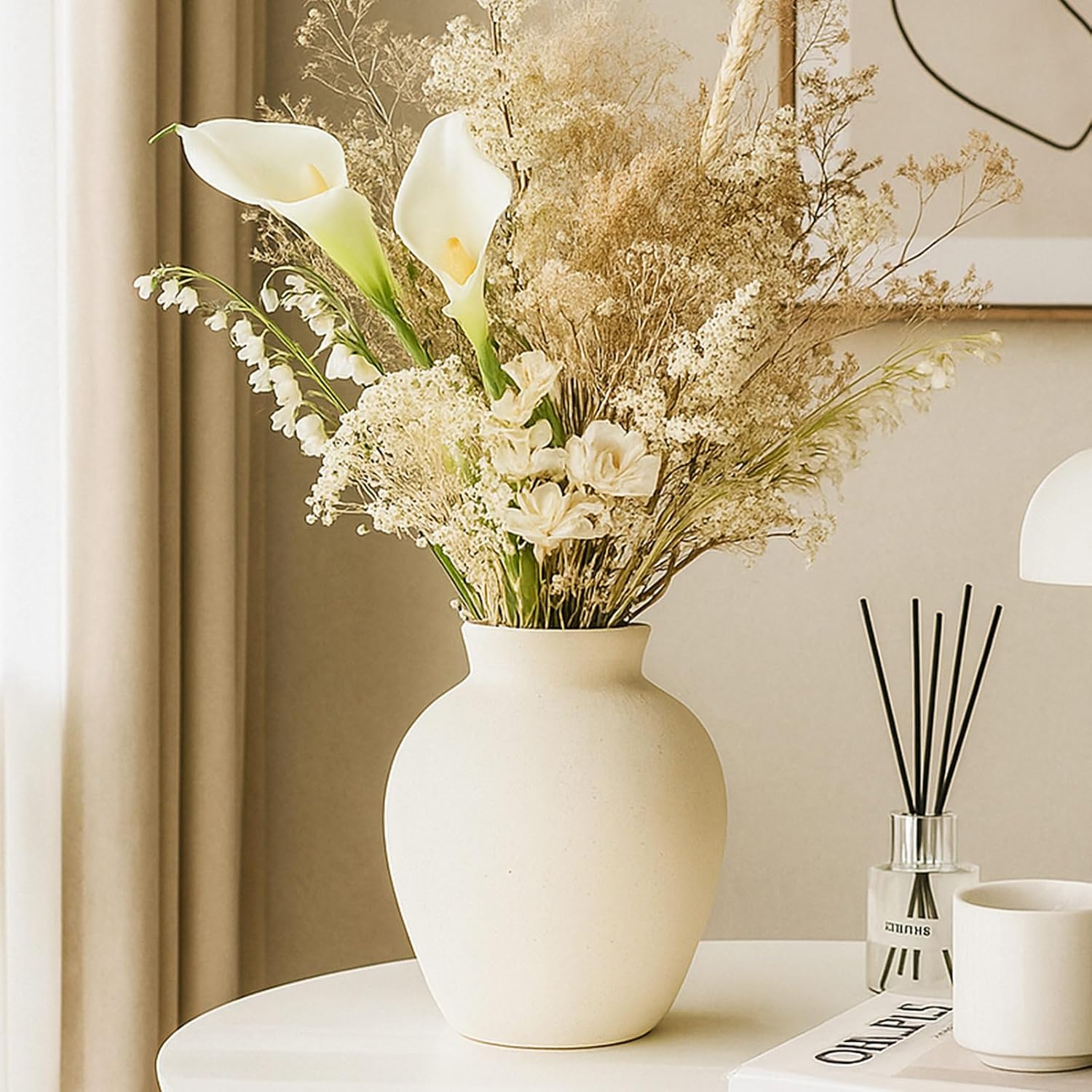 Ceramic Decorative Flower Vase | 6 Inch Pottery Rustic Farmhouse | Boho | Whitewashed Terracotta Vase for Home Decor, Table, Living Room, Bathroom, Shelf, Mantel Decoration, Terra, White - Image 8