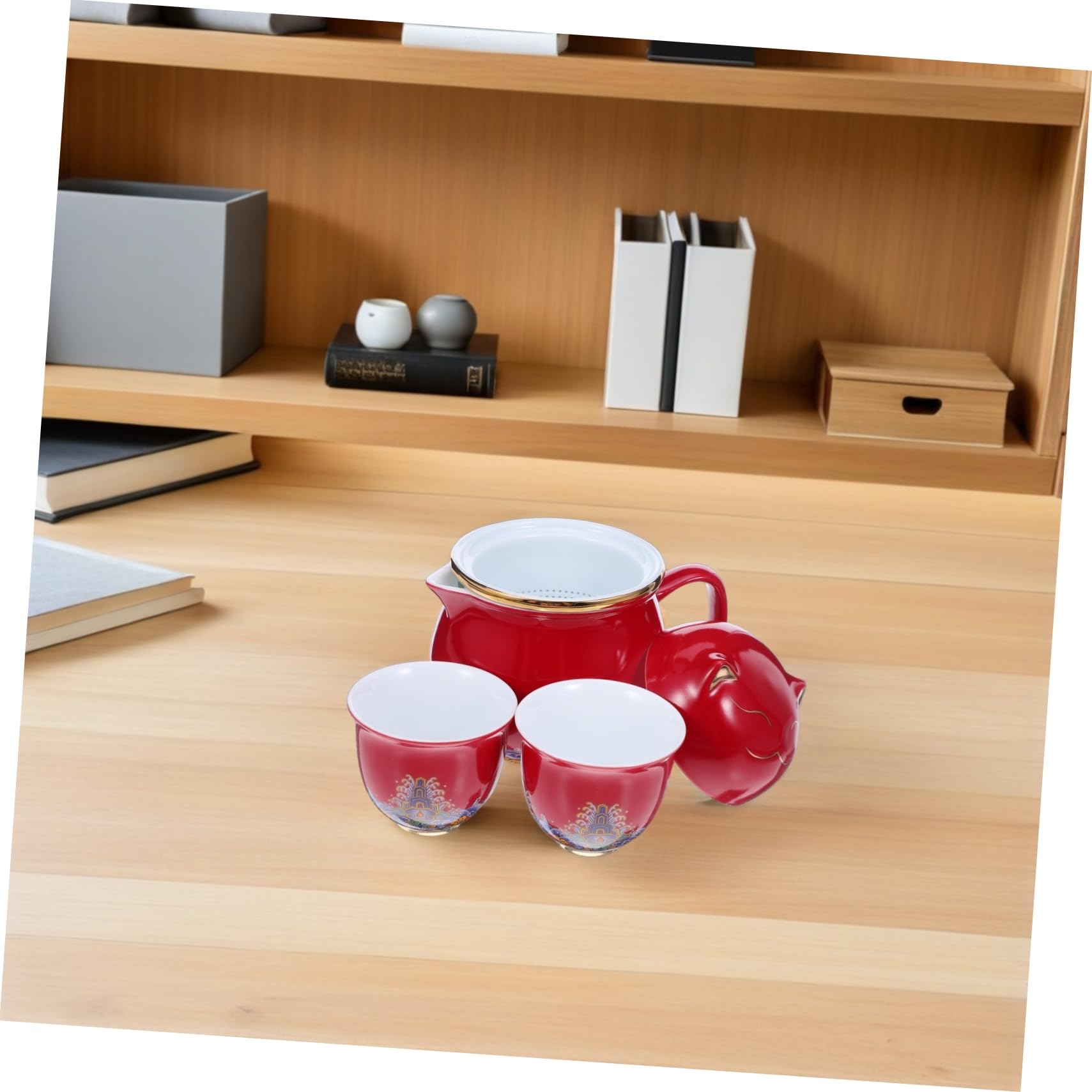Przenośny Ceramiczny Do Parzenia Herbaty z Motywem Czajniczek i Dwie Filiżanki z Torbą Idealny Podróże Biuro i
