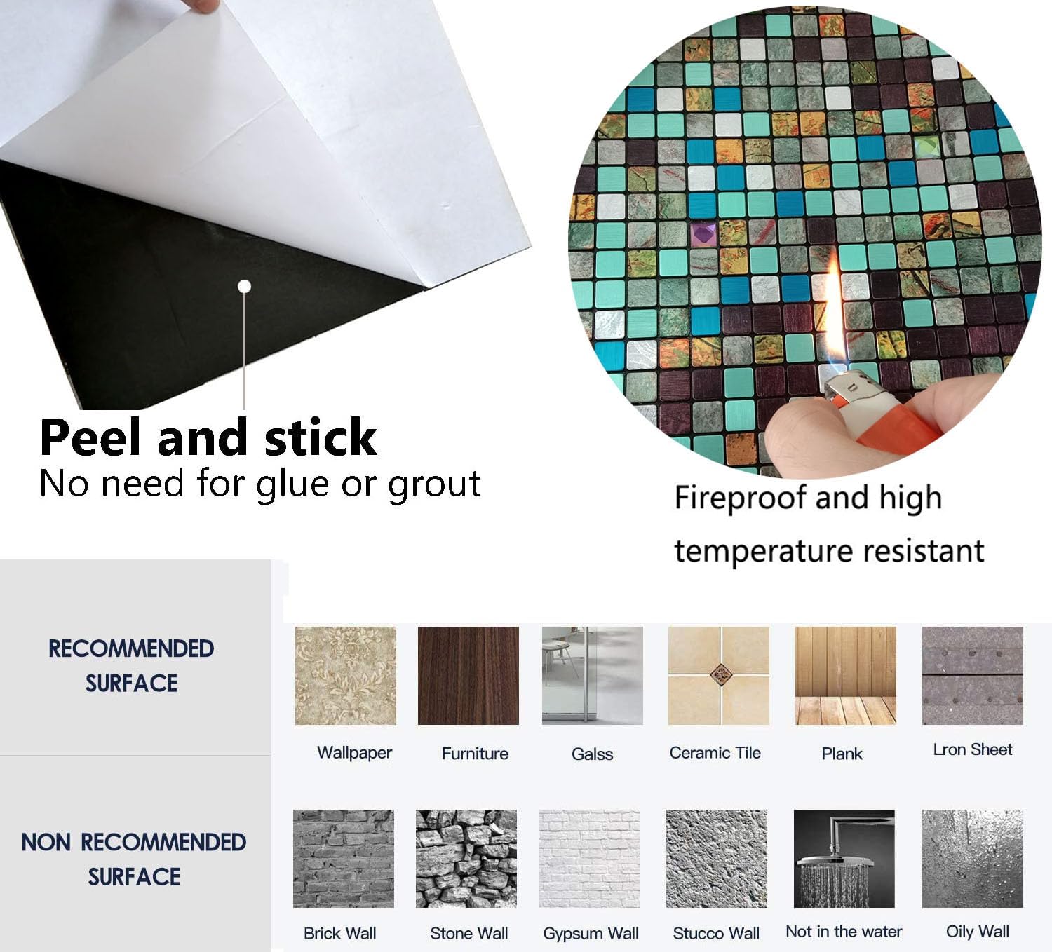 XUANINY Peel and Stick Backsplash Tiles for Kitchen, Bathroom,Fireplace,Self Adhesive Metal Aluminum Mosaic (11.81"x11.81") (5, Mixed Green&Blue&Maple Leaf)