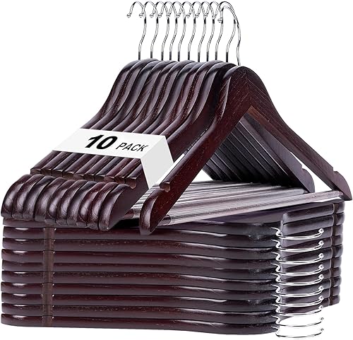 Miniatura 15 de HOUSE DAY - Juego de 10 perchas de madera blanca, percha de madera maciza con barra antideslizante, percha de abrigo de madera resistente