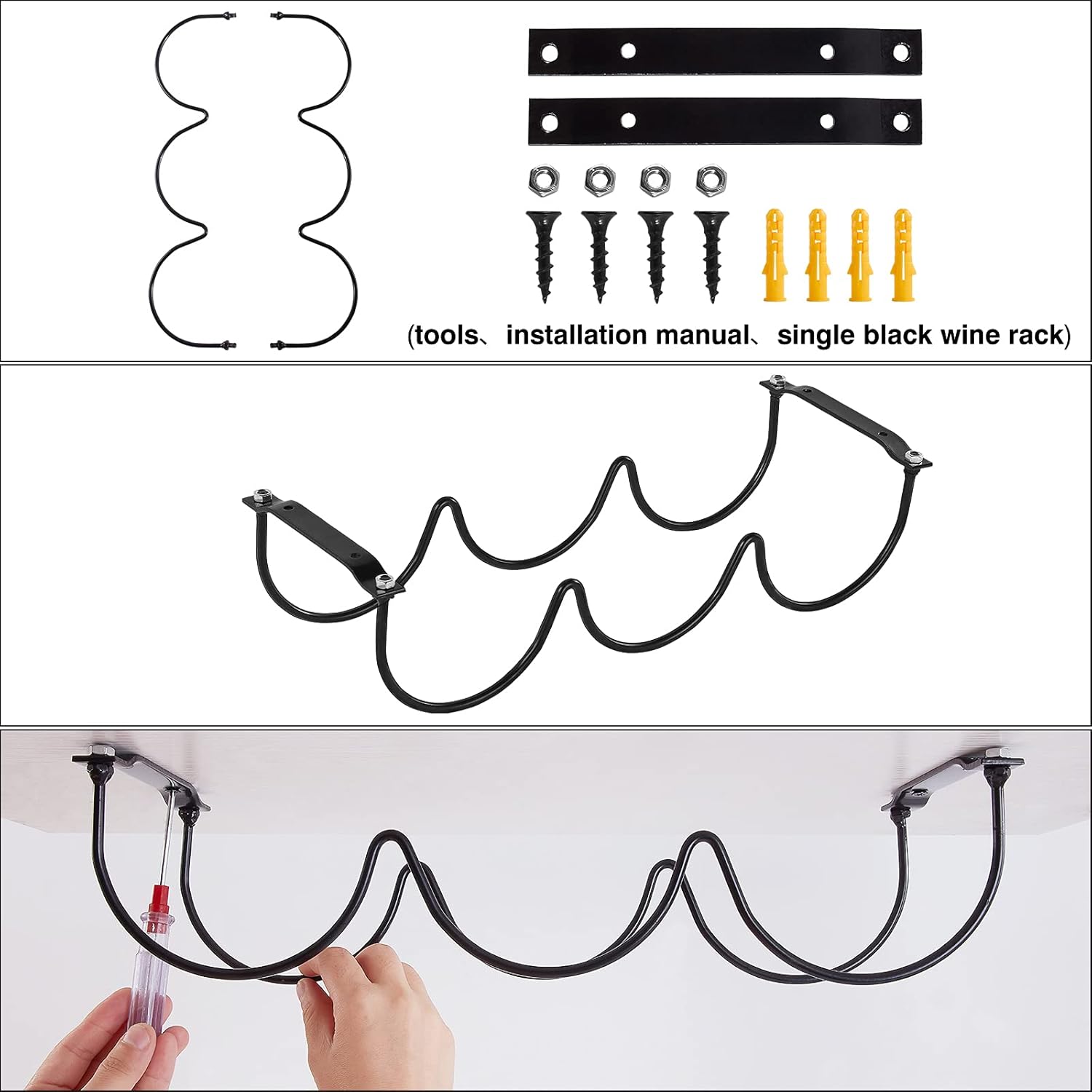 FOMANSH Under Cabinet Wine Rack, Organization and Storge Rack for Bottles, Under Cabinet Organizer for Liquor Bottle, Decor Kitchen Wall Mounted Wine Bottle Holder,Metal Black
