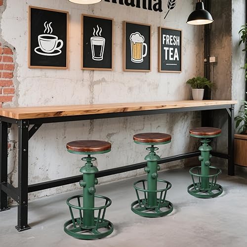 Miniatura 8 de Topower Taburete de bar de cocina con fondo redondo industrial antiguo, altura ajustable, estilo retro, vintage, elegante, tubería de agua, diseño