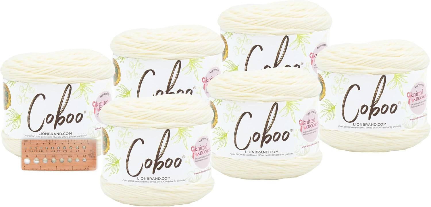 Lion Brand Yarn - Coboo 6 Pack with Needle Gauge (Vanilla Blossom)