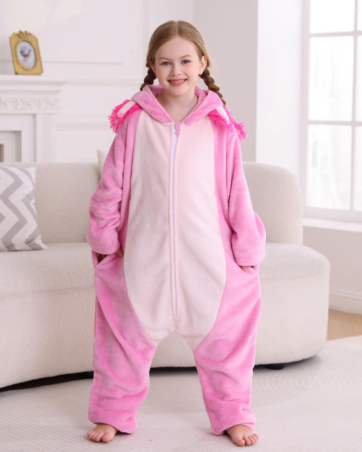 DELEY Onesie Costume Kids Halloween Christmas Costume Cosplay Sleepwear One Piece Animal Pajamas for 4-13 Axolotl - Image 3