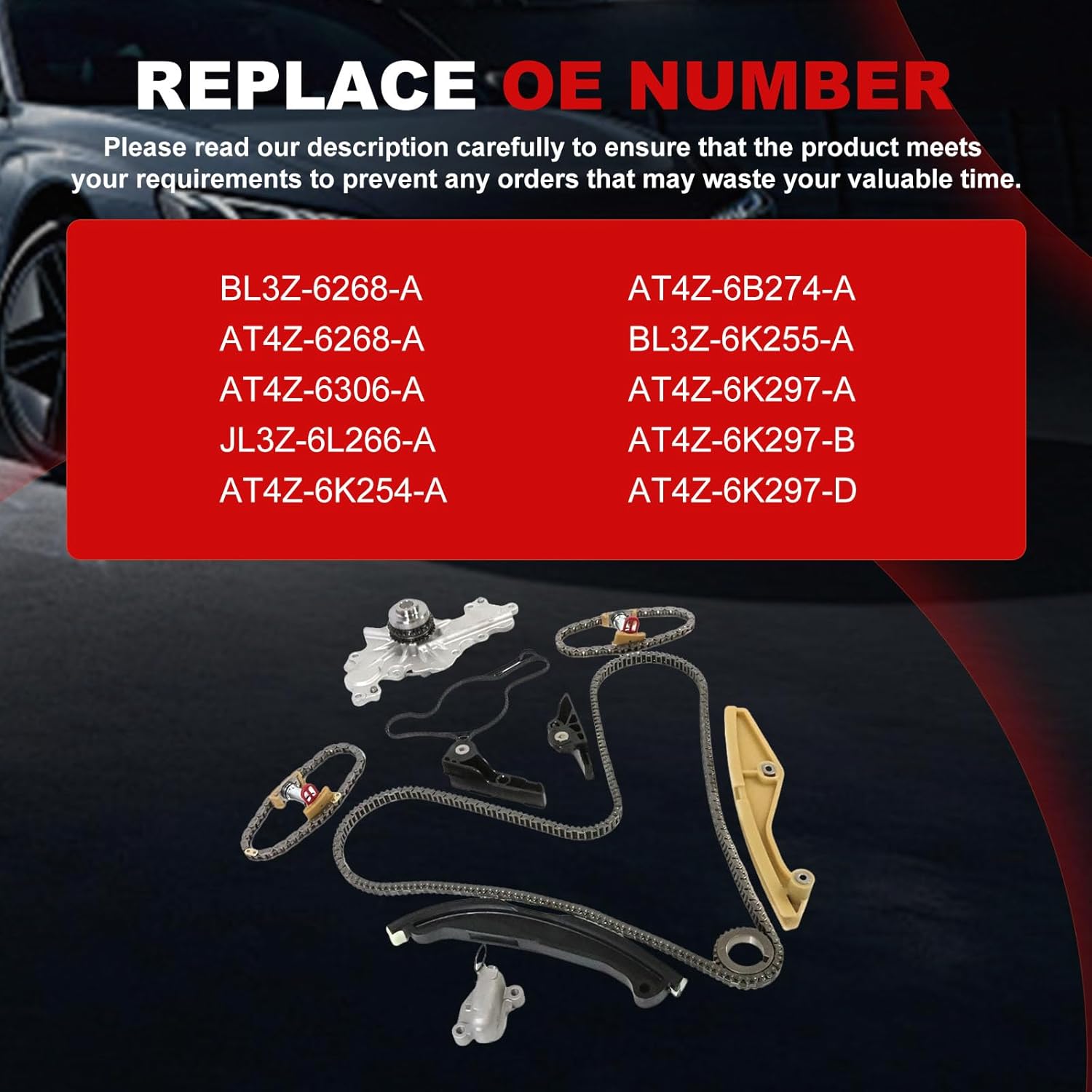 Engine Timing Chain Kit Water Pump Fit for Ford Flex Taurus Edge/Explorer/Police 2011-2019 3.5L 3.7L for MKS MKX MKZ 2001-2006 3.7L Replace AT4Z-6268-A