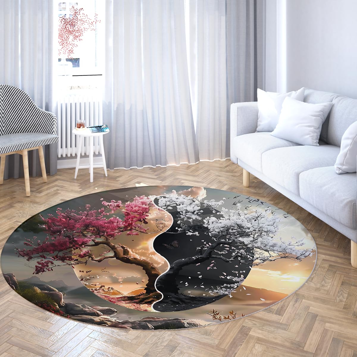 Baum des Lebens Rundteppich 200cm Yin Yang Tai Chi Kreis