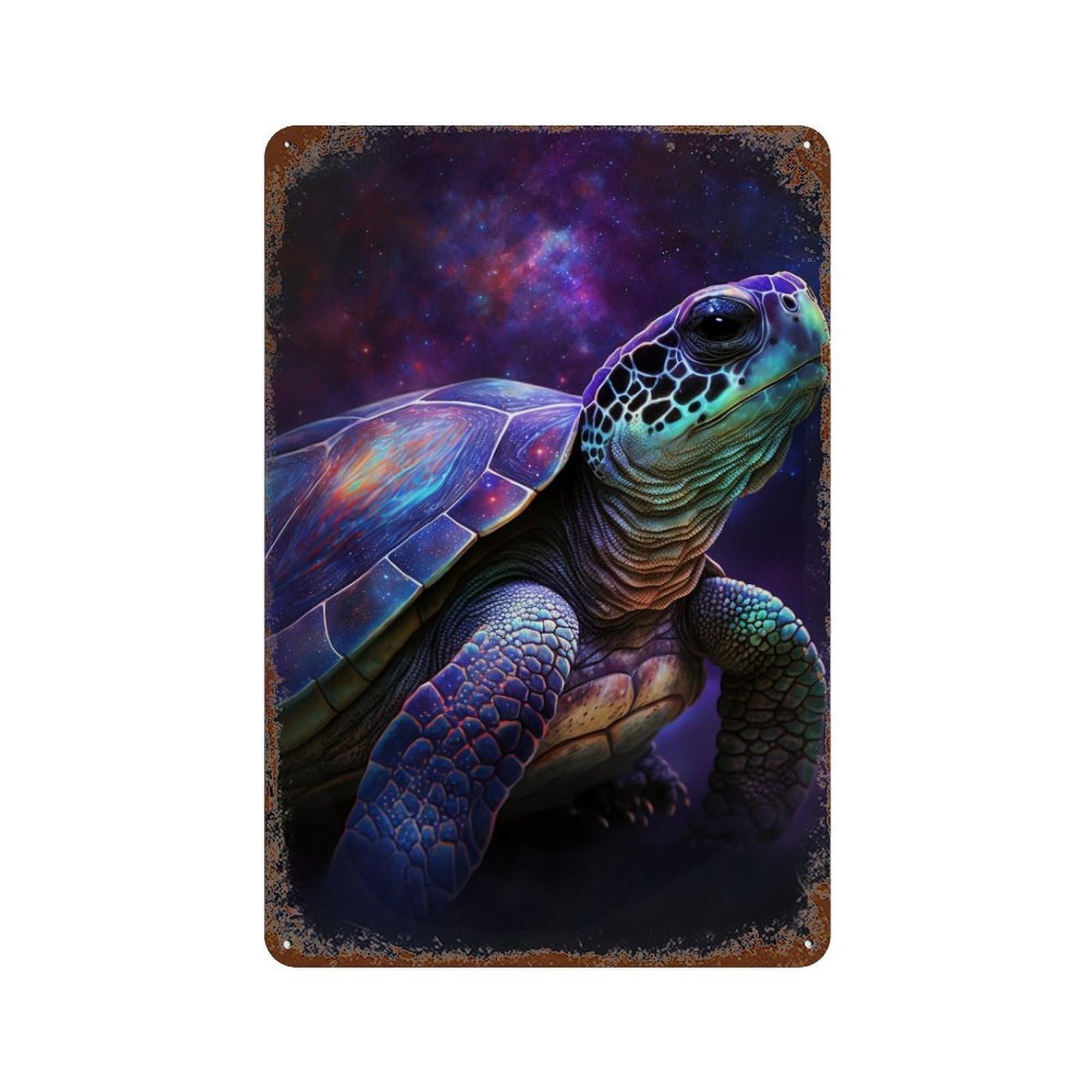 Garage Style Galactic Turtle Art Print-1 Distressed Metal Wall Sign 11.8"x7.9", Classic Wall Plaque for Bar And Workshop