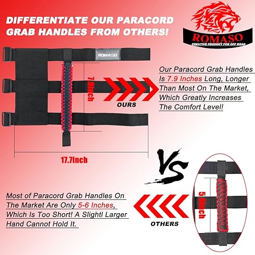 Miniatura 5 de Asas de agarre de barra antivuelco para Jeep, asas de agarre de cuerda de paracaídas compatibles con Jeep Wrangler YJ TJ JK JKU JL JLU, verde mixto,