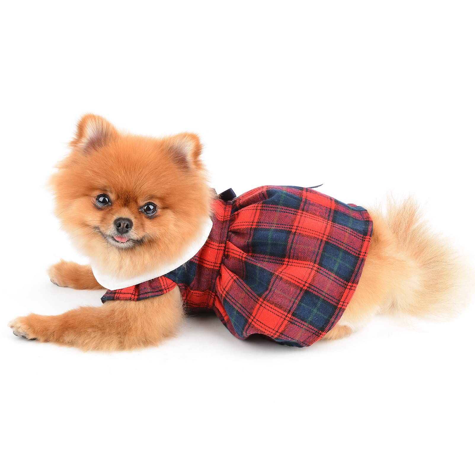 SMALLLEE_LUCKY_STORE Vintage Scottish Plaid Luxury Bow Girls Dog Dress  Elegant Pincess Spring Summer Apparel Clothes for Small Pets Kitten  Christmas Outfits Puppy Costume,Red,XL