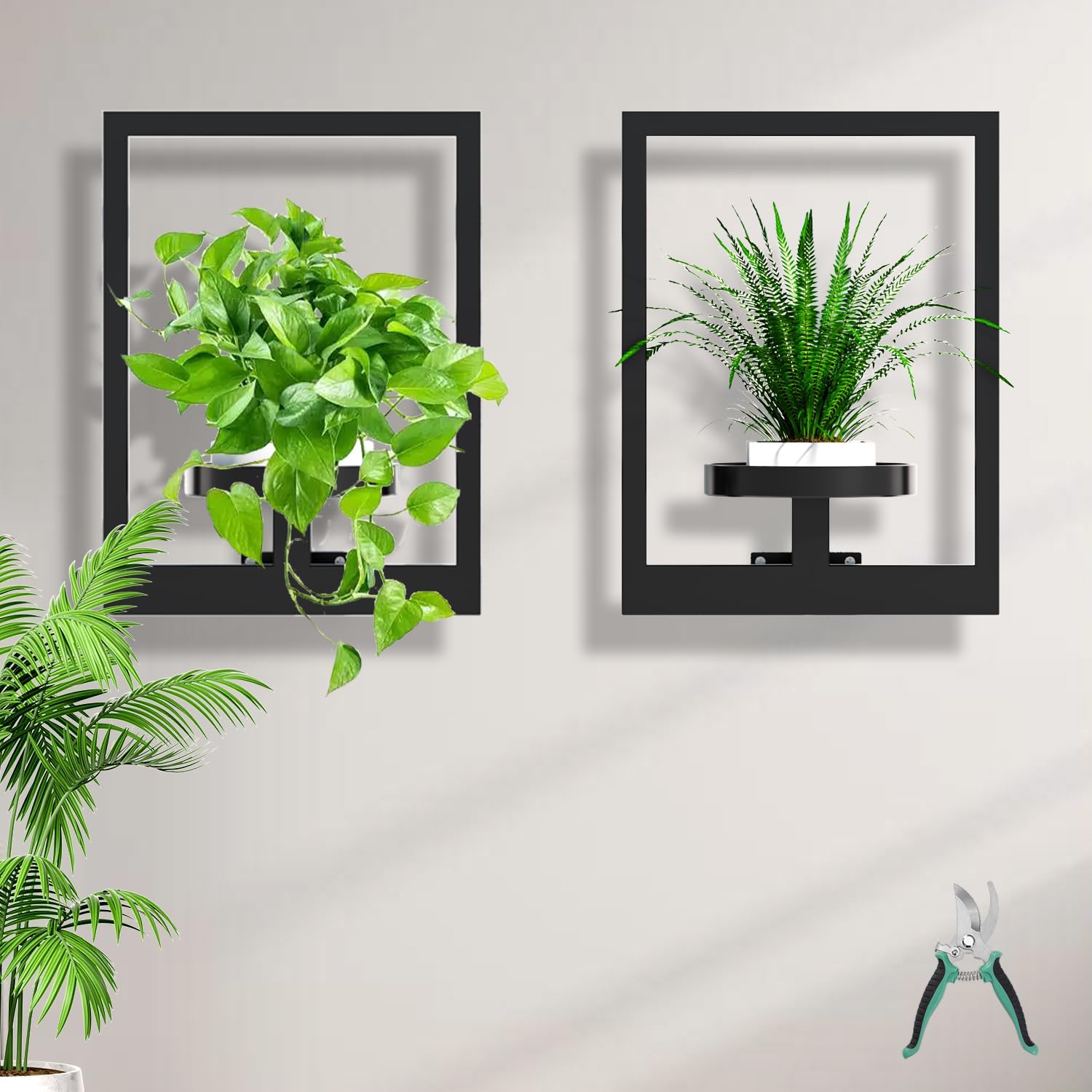Hanging Planters for Indoor Plants - Decorative Plant Frame & Sturdy Metal Wall Decor, Space Saving Wall Plant Holder for Living Room, Bedroom, Balcony, Office (Square-Black, 2Pcs)