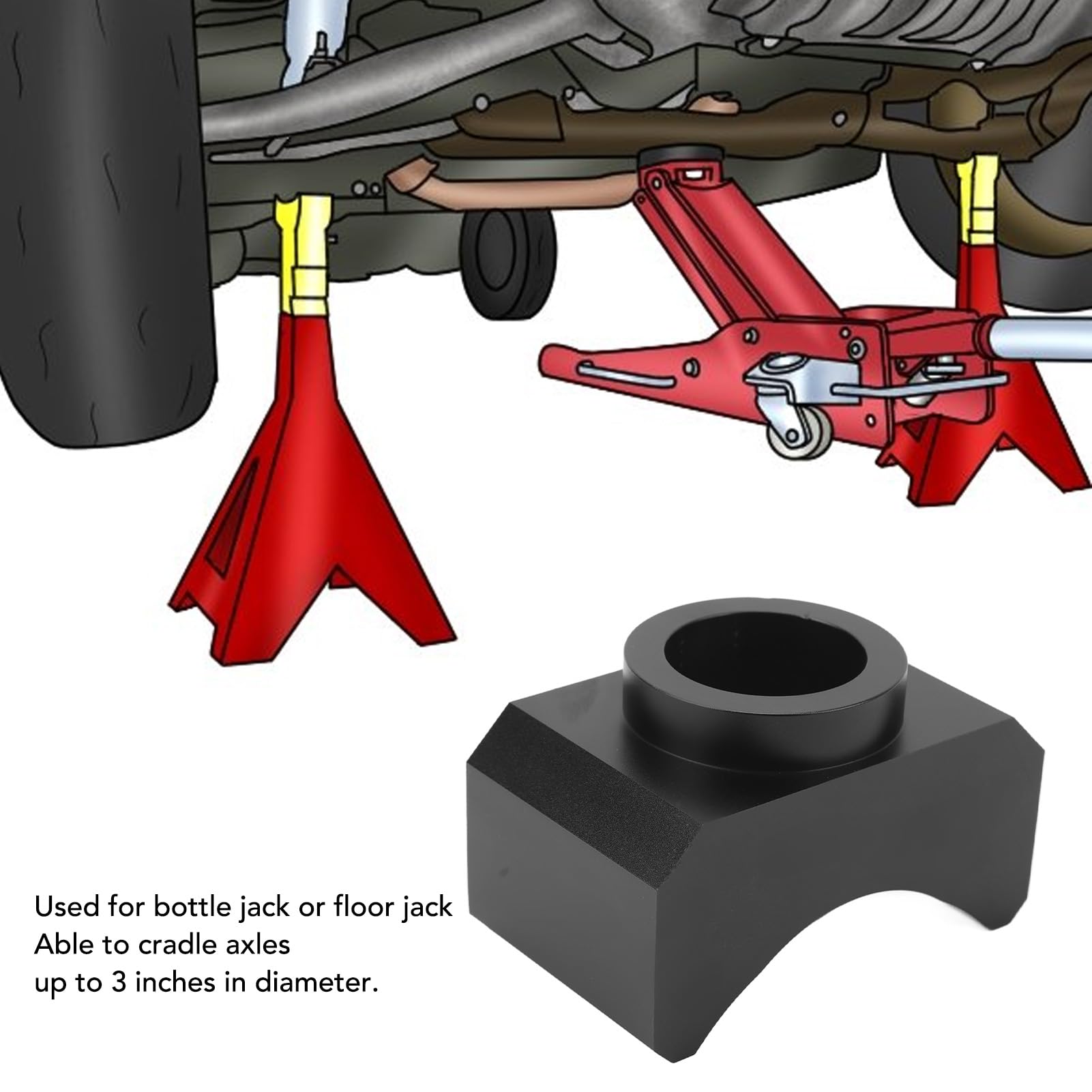 Siodełko do Podnoszenia Adaptera Osi, Aluminiowy Adapter Hydrauliczny do Podłogi Butelki, Pasuje Osi 3 Cale, Kompatybilny z 0,5 Cala, Narzędzie Podnoszenia Pojazdu (BLACK)