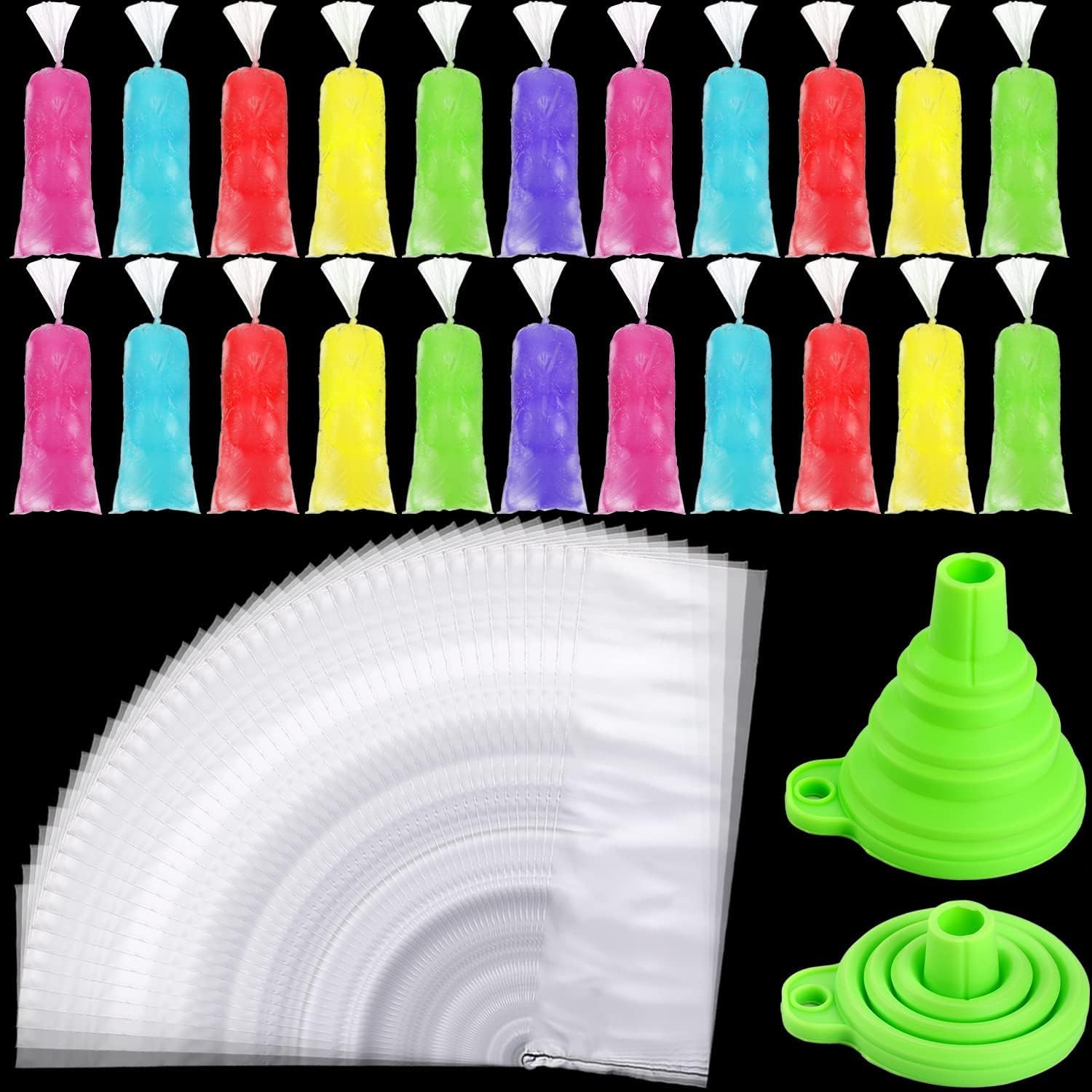 Boao 240 pcs Ice Lolly Bags Disposable Ice Lolly Mold Plastic Candy Freeze Pop Bags with Silicone Funnel for Making Yogurt Candy (3 x 10 Inch)