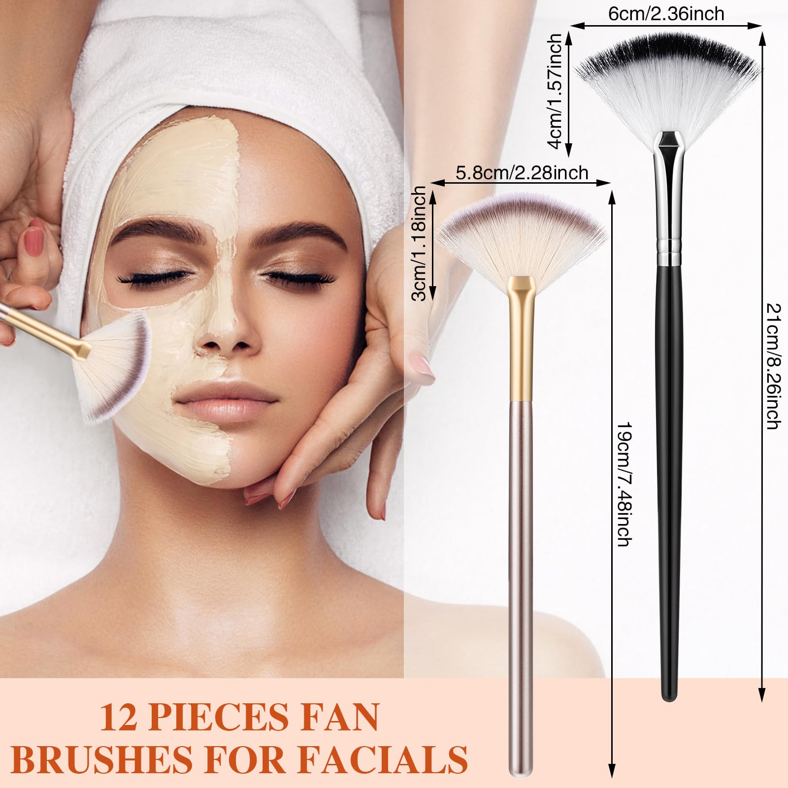 12 Pieces Fan Brushes for Facials Slim Soft Face Mask Brush Applicator for Glycolic Acid Peel Mask Esthetician Face Makeup Brush