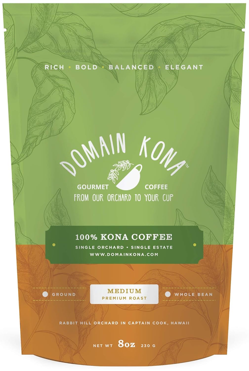 not date expiration) 100% Kona Coffee Whole Bean, Medium roast, Single estate gourmet coffee, 8 ounces, Farm fresh roasted from Domain Kona Coffee Medium roast 8 Ounce (Pack of 1)