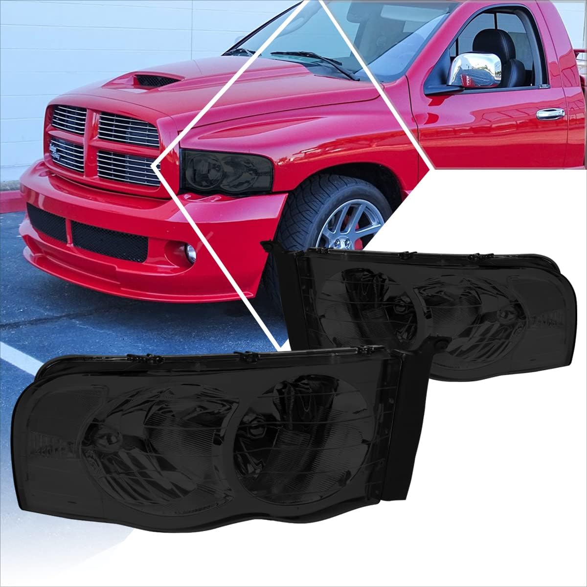 PM PERFORMOTOR 2Pcs Replacement Headlights Assembly Compatible with Dodge Ram 02-05 | Headlamps with Black Housing Clear Corner