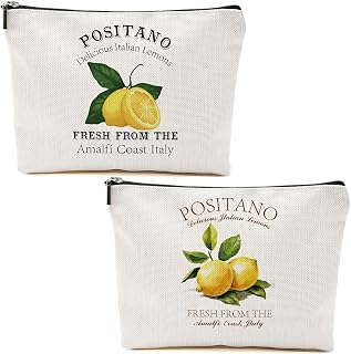 2pcs Secret Santa Gifts Lemon Cosmetic Bags for Women, Italy Lemon Gifts Makeup Bag, Christmas Birthday Gift for Women Girls Sister Friend Graduation Friendship Travel Pouch for Sister Bestie