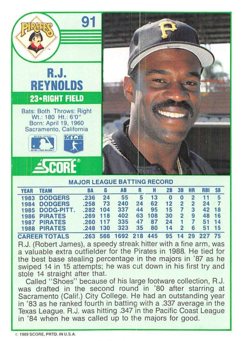 Amazon.com: 1989 Score Baseball #91 R.J. Reynolds Pittsburgh