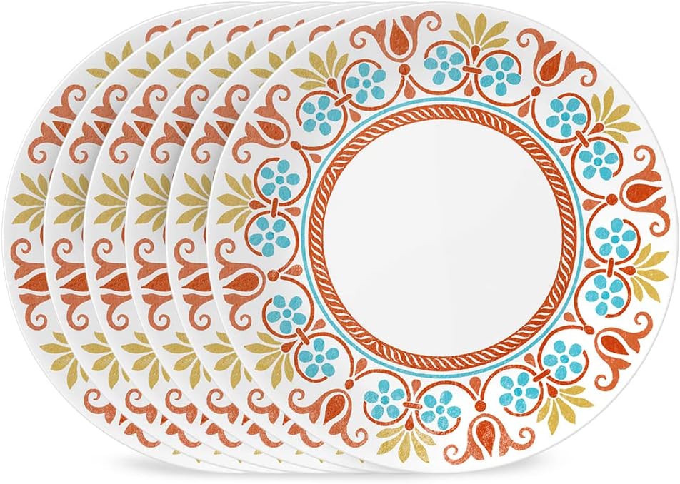 Corelle Vitrelle 10.25" Dinner Plates Set, Triple Layer Glass and Chip Resistant, Lightweight Round Plates, 6-Piece Terracotta Dreams