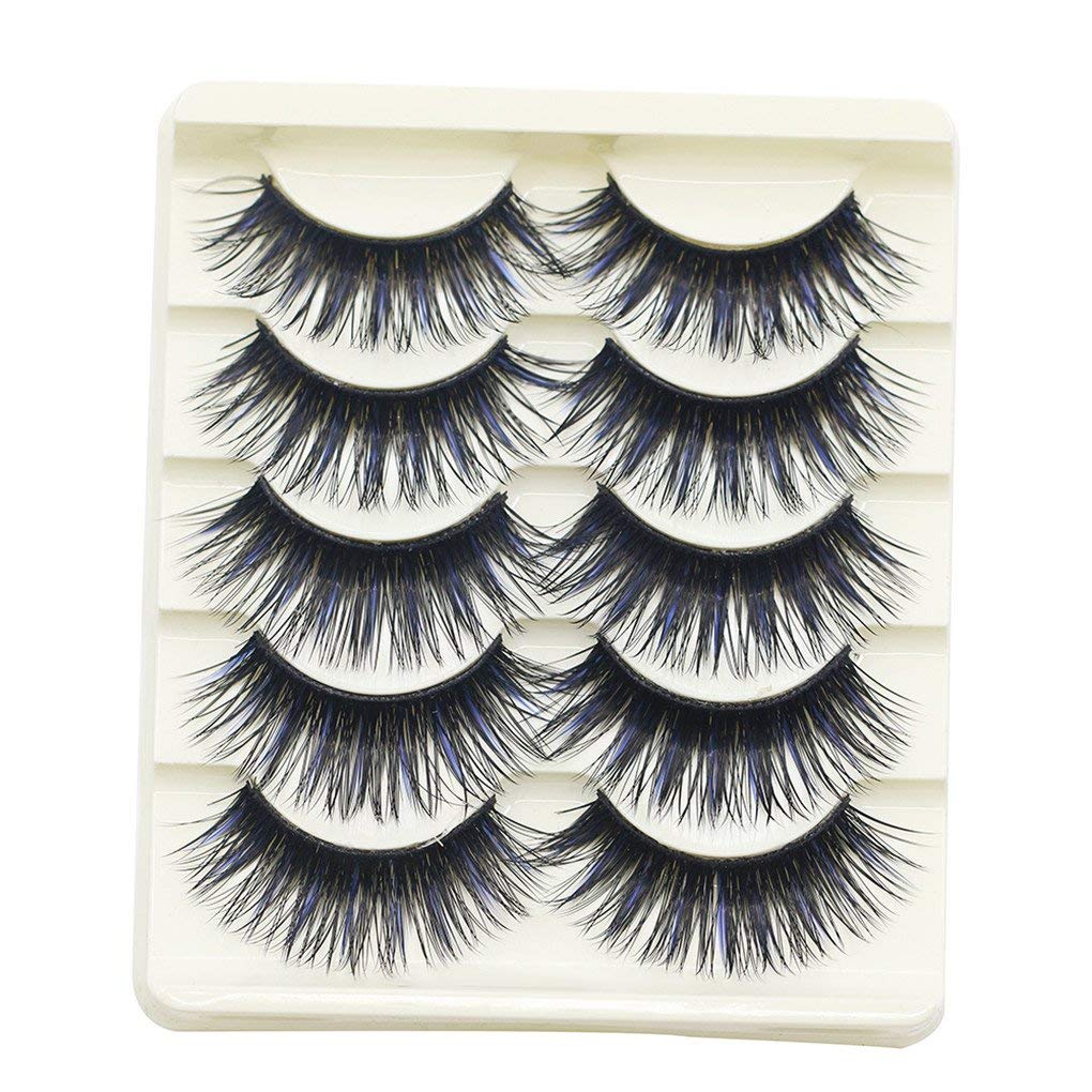 5 Pairs Long Thick Cross False Eyelashes Handmade Eye Lashes - Blue Black Creative