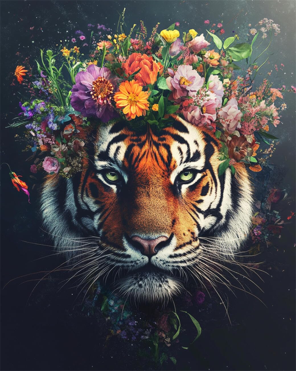 RKFLGEW DIY Embroidery Beads Set Tigers and Flowers 50x70cm