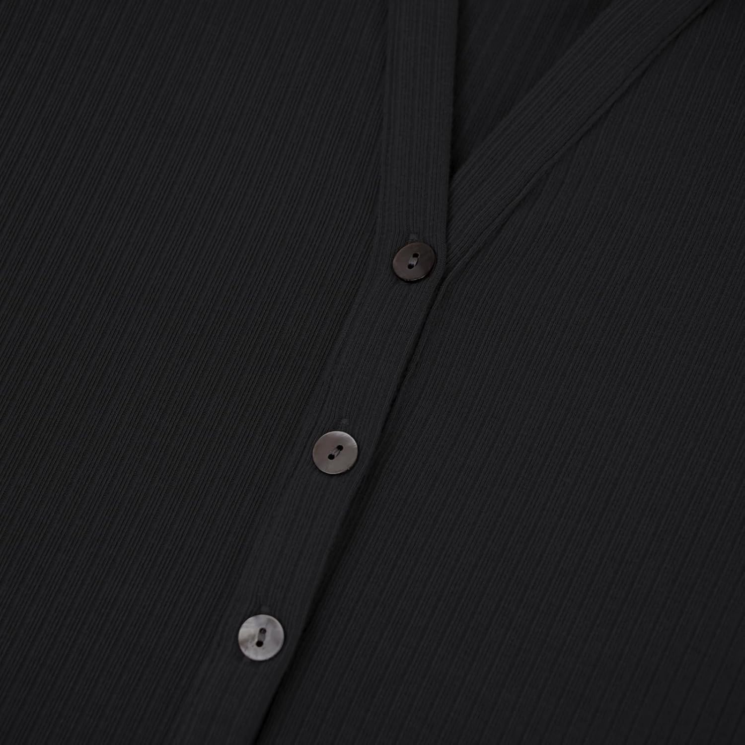 BAISHENGGT Womens Soft Ribbed Knit Polo Shirts Collared V-Neck Button Fastening Long Sleeve Going Out Tops - Image 5