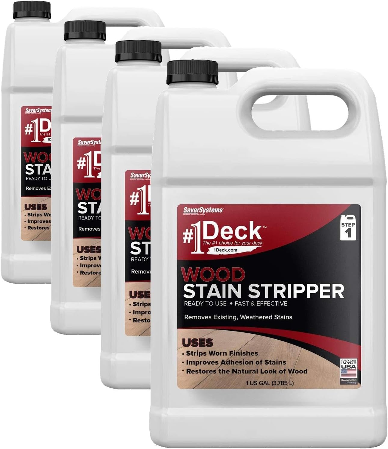 #1 Deck Wood Stain Stripper - 1 Gallon - Ready to Use, Wood Stain Remover Strips Weathered, Water-Based and Oil-Based Finishes (Pack of 4)