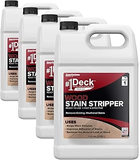 #1 Deck Wood Stain Stripper - 1 Gallon - Ready to Use, Wood Stain Remover Strips Weathered, Water-Based and Oil-Based Finishes (Pack of 4)