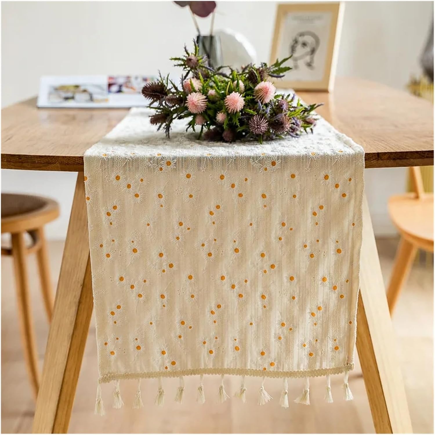 Table Runner,Kitchen Dining Table Covering Cloth Home Party Decor for Birthday Wedding Holiday Event Designing(Sage green lilac,30X240cm)