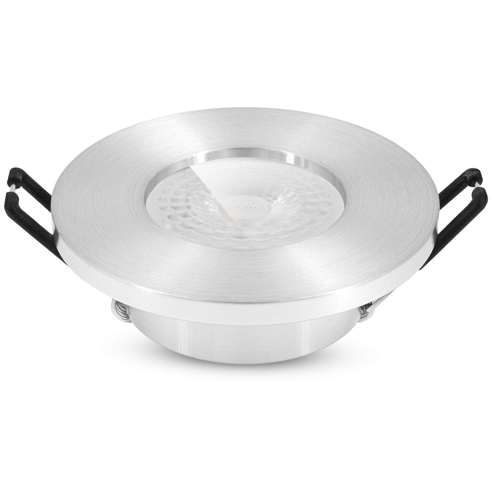 linovum ISASO Einbauspot 10er Set silber IP65 LED-Modul 4W warmweiß 30mm | Zehn flache Deckenspots IP65 Alu gebürstet - warmweiß, nur 30mm tief, für Bad & Dusche, inkl. LED-Modul